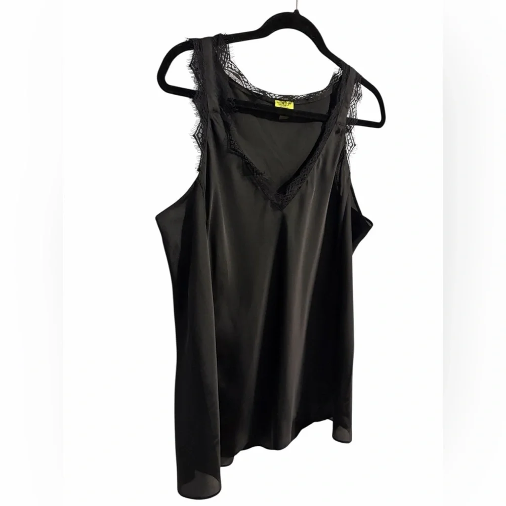 Stella & Dot Tank Top Black V Neck Satin Lace Sleeveless Stretch Womens XL - Picture 6 of 10